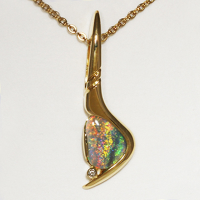 Custom made 18k Yellow Gold Opal Pendant. Sparkly and bright, orange and gold with green in between
